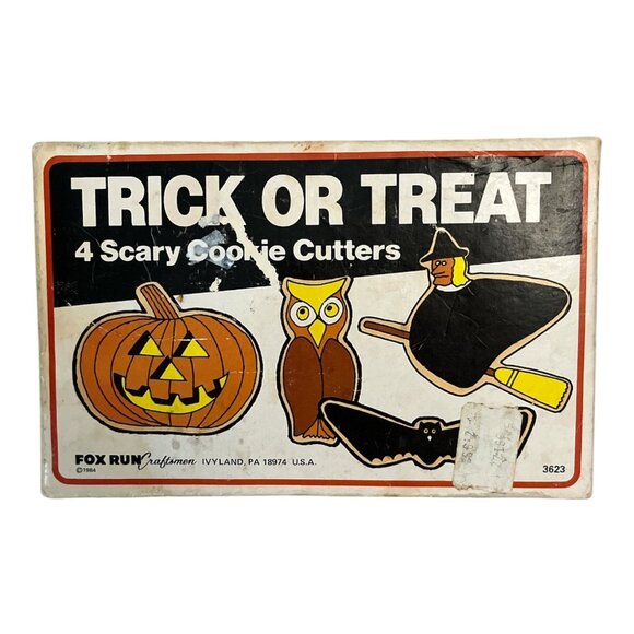 VTG 1984 Fox Run “Trick or Treat” Cookie Cutters – Halloween Tin Set of 4 – USA - Picture 1 of 5